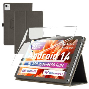 For Laowei C10/HiGrace C10 �P�[�X �t�B���� �Z�b�g Laowei �^�u���b�g 10�C���` �ی�P�[�X �K���X�t�B���� �y�� �J�o�[ �p�x���� �㎿PU�� �S���ʃJ�o�[ �ϏՌ� �y�u���b�N�z+�ی�t�B����1��