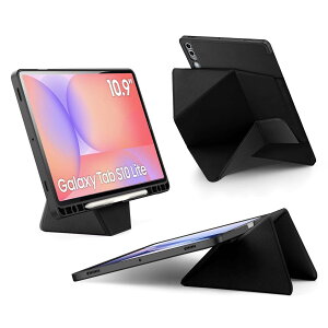 HUKWIMO Galaxy Tab S10 Lite �Ή� �^�u���b�g�P�[�X PU���U�[ 10.9�C���` ���^ �y�� �O�p�܂肽���݃X�^���h �}�O�l�b�g�� �I�[�g�X���[�v �ϏՌ� ������� �ی�J�o�[ S�y���[�d���Ȃ�[�u���b�N]