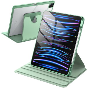 JETech ��]�P�[�X iPad Pro 12.9�C���`�p (2022/2021/2020/2018) Pencil�z���_�[�t�� 360°��]�ی� �X�^���h�J�o�[ �N���A�o�b�N �����E�F�C�N/�X���[�v (�����O���[��)