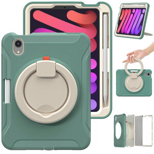 iPad �p �P�[�X, iPad �p Mini A17 Pro ��7���� 2024 / Mini ��6���� 2021 8.3�C���` �J�o�[ �����O�t�� �Ռ��z�� �y�� ��� 360�x��] ������ �X�^���h ������t�� �n���h���t mini7/mini6 �J�o�[ �����h�~ �L