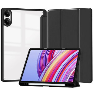 Xiaomi POCO Pad 12.1�C���`�p �P�[�X �w�ʃN���A ���� Xiaomi Redmi Pad Pro 12.1�C���` �Ή� �J�o�[ �I�[�g�X���[�v�@�\�t�� �O�܂�X�^���h �ϏՌ� �y��,�u���b�N