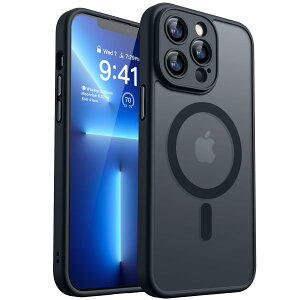 CANSHN iPhone 13 Pro �p �P�[�X �yMagsafe�Ή��E�J�����S�ʕی�z �ϏՌ� ���΂݂Ȃ� �}�O�l�b�g���� �������}�b�g �����ӂ��� 13 Pro �p �P�[�X- �u���b�N