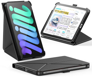 INFILAND �P�[�X iPad Mini 7 (A17 Pro) 2024 / iPad Mini 6 2021 �Ή�, �X�����܂肽���ݎ��u�b�N�J�o�[, �y���z���_�[�t��, ���p�x�}�O�l�b�g�X�^���h, �I�[�g�X���[�v/�E�F�C�N�@�\�t���ی�P�[�X (�u��