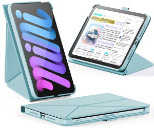 INFILAND �P�[�X iPad Mini 7 (A17 Pro) 2024 / iPad Mini 6 2021 �Ή�, �X�����܂肽���ݎ��u�b�N�J�o�[, �y���z���_�[�t��, ���p�x�}�O�l�b�g�X�^���h, �I�[�g�X���[�v/�E�F�C�N�@�\�t���ی�P�[�X (�X�J