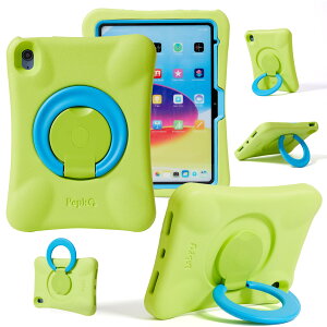 NLR FUN �L�b�Y�p iPad �P�[�X�AiPad 11�C���` A16 (2025) / 10.9�C���` ��10���� (2022) �p�̏Ռ��z���J�o�[�A�y�ʃt���{�f�B�ی�P�[�X�A�܂肽���݃n���h��/�X�^���h�t�� (�O���[��+�u���[)