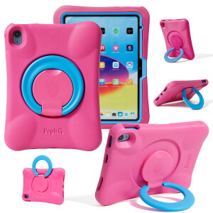 NLR FUN �L�b�Y�p iPad �P�[�X�AiPad 11�C���` A16 (2025) / 10.9�C���` ��10���� (2022) �p�̏Ռ��z���J�o�[�A�y�ʃt���{�f�B�ی�P�[�X�A�܂肽���݃n���h��/�X�^���h�t�� (�s���N+�u���[)