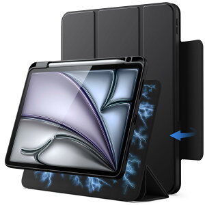 JETech ���C�����E�\�P�[�X iPad Air 11�C���` M3/M2 (2025/2024)�AiPad Air ��5/4���� �p Pencil�z���_�[�t�� ���O���\ ��]�J�o�[ �c/���X�^���h�@�\ ��ʕ����グ�݌v (�u���b�N)