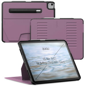 Zugu Case iPad Air �P�[�X 13�C���` (M3 2025 & M2 2024) / Pro 12.9 (��3���� / ��4����), �ɔ� �����Ռ��ی� 10�i�K�X�^���h�@�\ Apple �y���z���_�[ ���C�����X�[�d �I�[�g�X���[�v �X�}�[�g�J�o�[ (�x���[
