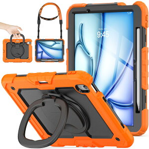 SEYMAC stock iPad Air(M3/M2) 11�C���`�i2025/2024�j�����O�n���h���ϏՌ��P�[�X �ی�t�B�����t���O�ʃJ�o�[ �y�����[ 360°��]�����O�n���h���X�^���h �V�����_�[�X�g���b�v iPad Air 11 ��7/6�����p