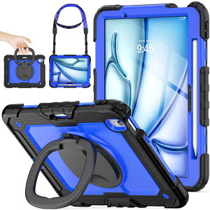 SEYMAC stock iPad Air(M3/M2) 11�C���`�i2025/2024�j�����O�n���h���ϏՌ��P�[�X �ی�t�B�����t���O�ʃJ�o�[ �y�����[ 360°��]�����O�n���h���X�^���h �V�����_�[�X�g���b�v iPad Air 11 ��7/6�����p