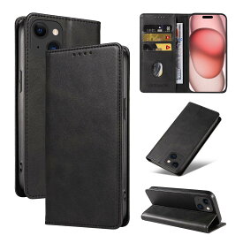 QUEASON【iPhone 15 用 ケース 手帳型】マグネット式 あいほん15 用 ケース スタンド機能 あいふおん15 用 スマホケース カード収納 アイフォン15 用 スマホケース 耐衝撃 落下防止 防塵（ブラック