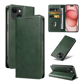 QUEASON【iPhone 15 用 ケース 手帳型】マグネット式 あいほん15 用 ケース スタンド機能 あいふおん15 用 スマホケース カード収納 アイフォン15 用 スマホケース 耐衝撃 落下防止 防塵（グリーン