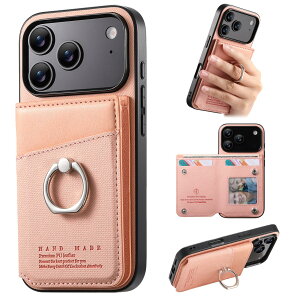 ONETHEFUL �Ή� iPhone 17 Pro �P�[�X �蒠�^ �w�� �J�[�h���[ �����ӂ���17�v���P�[�X �X�^���h�@�\ �����O�t�� �A�C�t�H��17pro �J�o�[ ���z�^ For iphone17pro �J�o�[ �J�����ی� PU���U�[ RFID�u���b�L