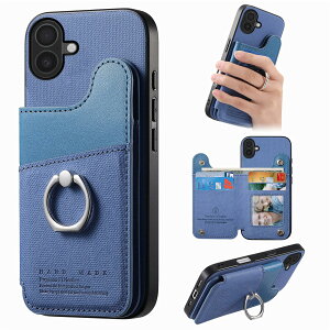 For iPhone 16 Plus �P�[�X �蒠�^ �A�C�t�H��16�v���X �J�o�[ �w�ʃJ�[�h���[&�X�^���h�@�\�t�� 360�x��]�����O ���z�^ �ϏՌ� TPU�S�ʕی� �yRFID�u���b�L���O/PU���U�[�z�u���[