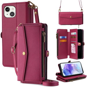 For iPhone 15 Plus �P�[�X ���z�^ For �A�C�t�H��15 �v���X �蒠�^ �V�����_�[ �X�g���b�v��+�Z2�{ 5���J�[�h���[ 1���̎ʐ^���[�X�^���h�@�\ 1���̌������[ 1�̃W�b�p�[�|�P�b�g �h���E�h�R�P�E