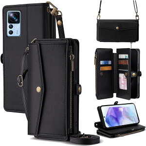 For Xiaomi 12T/12T Pro �P�[�X ���z�^ For �V���I�~ 12T �v�� �蒠�^ �V�����_�[ �X�g���b�v��+�Z2�{ 5���J�[�h���[ 1���̎ʐ^���[�X�^���h�@�\ 1���̌������[ 1�̃W�b�p�[�|�P�b�g �h���E�h�R�P�E