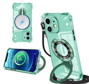 iPhone 12 �p �P�[�X �N���A MagSafe�Ή� �����O�t�� �l�b�N �V�����_�[ �A�C�t�H��12 ��|���P�[�X ���� ���|�� �΂߂��� �؍� ���� ��|�� �J�o�[ �ی^�X�^���h�t�� �}�O�l�b�g���� �c������