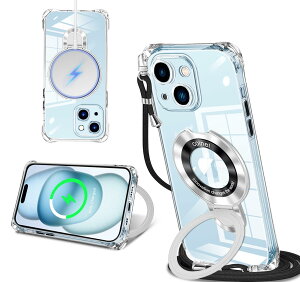 iPhone 15 Plus �p �P�[�X �N���A MagSafe�Ή� �����O�t�� �l�b�N �V�����_�[ �A�C�t�H��15plus ��|���P�[�X ���� ���|�� �΂߂��� �؍� ���� ��|�� �J�o�[ �ی^�X�^���h�t�� �}�O�l�b�g���� �c