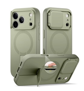 SURITCH ���C�P�[�XiPhone 17 Pro Max�ƌ݊��� �ƃJ�����ی�J�o�[&�J�����R���g���[���{�^��&�ƒ����\�ȃX�^���h ���h�~�ϏՌ��ی�J�o�[iPhone 17 Pro Max�p (�O���[��)