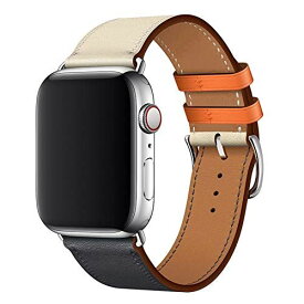 WFEAGL コンパチブル Apple Watch バンド，は本革レザーを使い、iWatch Series6/SE/ 5/4/3/2/1、Sport、Edition向けのバンド交換ストラップです コンパチブル アップルウォッチ バンド (38mm 40mm， ダークブルーのアイボリー バンド+シルバー 四角い バックル)