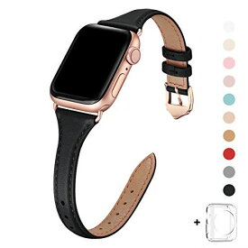 WFEAGL コンパチブル apple watch バンド 38mm 40mm，コンパチブル アップルウォッチ バンド iWatch series 5/4/3/2/1，トップグレード革 スリム＆薄型交換用リストバンド (38mm 40mm， 黒 バンド+ゴールドバックル)