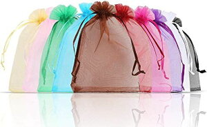 NALERオーガンジー巾着袋 ラッピング 袋ハロウィンキャンディー袋 100枚入れ 無地オーガンジ ギフト包装 アクセサリーキャンディ ジュエリー 収納 オーガンジー袋 10×15cm 10色