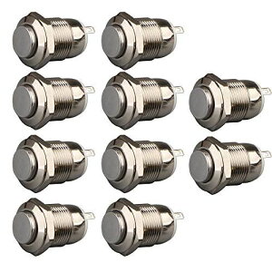 Kiligen 10�Z�b�g5A 250V AC �g���[�����^���h�� �����{�^��(������)) �V���o�[�X�e�����X�X�`�[�����{�^��(�������a12mm)