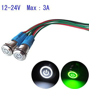Kiligen 2�� 12mm�X�e�����X���������b�N���b�`�� �����{�^���X�C�b�`12V-24V 3A LED SPST�I���I�t�h���g�O���X�C�b�`�i���C���[�\�P�b�g�v���O�t���j�i��/����LED�j