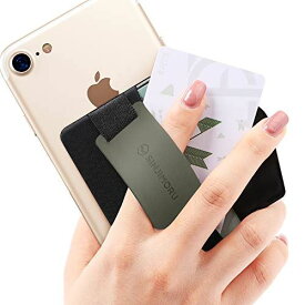 Sinjimoru スマホスタンド カード入れ、動画 視聴できるシリコンスタンド、落下防止 ハンドストラップ付きのカード収納できるiPhone・Android対応カードホルダー。シンジポーチB-GRIP Siliconeオリーブグレー