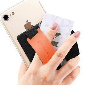 Sinjimoru スマホスタンド カード入れ、動画 視聴できるシリコンスタンド、落下防止 ハンドストラップ付きのカード収納できるiPhone・Android対応カードホルダー。シンジポーチB-GRIP Silicone クレメンタイン