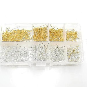 丸ピン 約800本 1.5/2.0/2.5/3.0cm丈 ゴールド シルバー アクセサリーパーツ 金具 ピアス ブレスレット ネックレスなど ハンドメイド材料 DIY用 ケース付き (8種類セット)