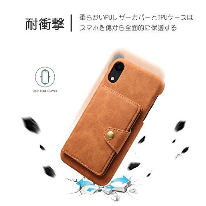 楽天市場 Iphone Xr 6 1インチ ケース 背面ポケット付き 3枚カード収納 スタンド機能付き 衝撃防止 本革風puレザー Pc素材 バックカバー ブラウン Wes Store