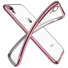 iPhone XR ケース クリア 透明 tpu シリコン メッキ加工 スリム 薄型 6.1インチ スマホケース 耐衝撃 黄変防止 一体型 人気 携帯カバー ピンク