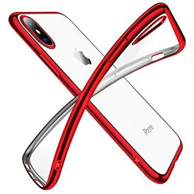 iPhone XS ケース クリア 透明 tpu シリコン メッキ加工 スリム 薄型 5.8インチ スマホケース 耐衝撃 黄変防止 一体型 人気 携帯カバー レッド