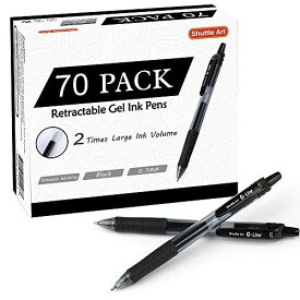 Shuttle Art ジェルボールペン ゲルペン ゲルインク ノック式 黒 70本セット 0.7mm 速乾 クリップ付き 手帳 ノート グラフ スケッチ 事務用 筆記具用 70 Black Gel Pens