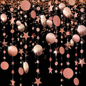 3本 ペーパーガーランド 丸形 星形 飾り 写真小物 キラキラ輝く パーティー イベント 店舗 装飾 ローズゴールド