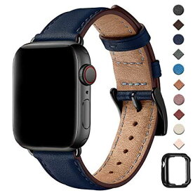 MNBVCXZ コンパチブル apple watch バンド 44mm 42mm に対応，apple watch バンド 本革 レザー，交換用アップルウォッチバンド コンパチブル ベルト互換性のある iWatch Series 5/4/3/2/1 (42mm/44mm， ダークブルー/ブラックアダプター)