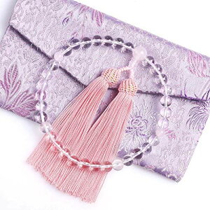 LEOBEE 女性用数珠 数珠 念珠 じゅず 手作り念珠 数珠ブレスレット 葬式 葬儀 墓参り 法事 念誦 全ての宗派で使用頂け 水晶 落ち着いたピンク 8mm玉 数珠袋付き プレゼント (ピンク)