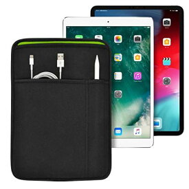 iPad 11インチ/10.9インチ/10.5インチ/10.2インチ (Pro/Air) 用 JustFit スリーブケース (ブラック/グリーン) ApplePencil や充電ケーブル等が収納出来る2つのポケット付 専用設計だからジャストフィット IPP105JFSCBG iPad 11/10.9/10.5/10.2インチ 用 ブラック＆グリーン