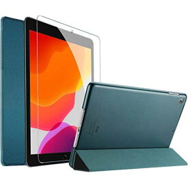 ProCase iPad 10.2" 8/7 フォリオケース [強化ガラス付き]、三つ折りスタンド 保護ケース 半透明 つや消し スマートカバー 対応機種： iPad 10.2" 第8世代 2020/第7世代 2019 - ティール 半透明-ガラス付き