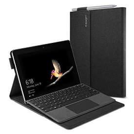 [Spigen] マイクロソフト Surface Go ケース バンド ポケット付き スタンド 機能 マグネット式 フラップ 手帳型 PUレザー PC ハード 二層構造 傷防止 サーフェスGo カバー シュピゲン スタンドフォリオ J06CS25184 (ブラック)