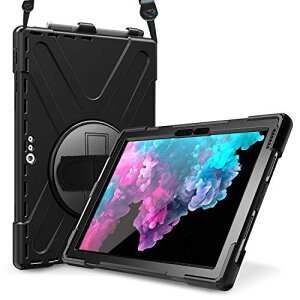 ProCase Surface Pro �ی�P�[�X �ϏՌ� �o���p�[�P�[�X 360°��]�X�^���h�@�\ ���߉\�ȃV�����_�[�X�g���b�v �Ή��[���F Surface Pro7/Pro 6/ Pro 5th Gen/Pro 2017/ Pro 4/Pro LTE - �u���b�N