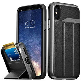 Vena vCommute Apple iPhone X/XS (5.8"インチ) ケース 財布型【米軍MIL規格取得 | 落下 衝撃 吸収 | カードホルダー付き 収納 2枚 | 折り畳み式キックスタンド機能 | 高級PU レザー保護 耐衝撃 耐摩擦 指紋防止 | 手帳型 携帯カバー】アップル ア スペースグレイ / ブラック