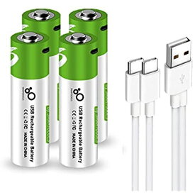 単3形USB充電式リチウム電池1.5V定出力2600mWhAAセル（USB Cケーブル付き）1.5H急速充電 (単三形充電池 x 4個)