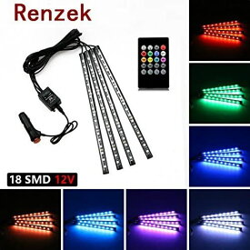 Ranzek 車内 イルミネーション 防水高輝度 フルカラーRGB 18SMD LEDテープライト 車内装飾用 シガーソケット32CM*4 18LED