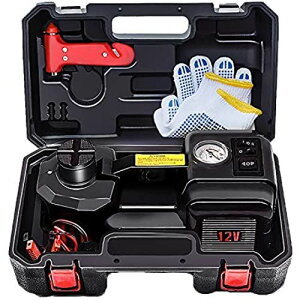 E-HEELP電動ジャッキ5T セダンとSUVに適合自動車ジャッキ 12V DC油圧式電動じゃっき Ledライト付電動油圧ジャッキ タイヤ交換用ジャッキ 耐荷重 5トン 5000Kg 収納ケース付き 黒 ジャッキ 黒