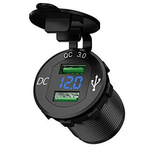 Kaedear(カエディア) バイク USB 電源 急速 充電 デュアル 2 ポート 充電器 QC3.0 アルミ製 デジタル LED 電圧計 12V-24V DC12V ブラック