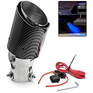 VEHSUN マフラーカッター LED 軽自動車 下向き 向き カーボン調 調整可能 ライト付き 排気 パイプ 発光 光る カーボン テールパイプ径 35〜63mmアルミ製 MT AT 汎用 ドレスアップ オーバル型