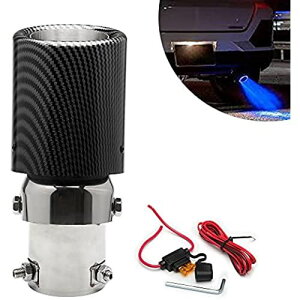 VEHSUN マフラーカッター LED 軽自動車 下向き カーボン調 向き 調整可能 ライト付き 排気 パイプ 発光 光る カーボン テールパイプ径 35〜63mmアルミ製 MT AT 汎用 ドレスアップ オーバル型