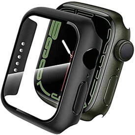 Apple Watch series7 45mm ケース 高透過率 タッチ感良好 指紋防止 全面保護 防塵 PC素材 +ガラスフィルム 一体型 アッ プルウォッチ7 保護カバー(ブラック)